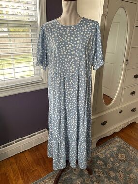 Light Blue Polka Dot Tiered Maxi Dress - Women's Casual Summer Maxi